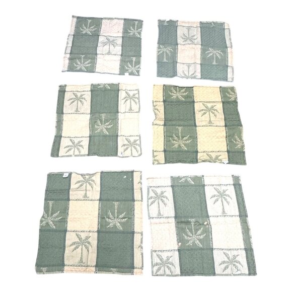 Set 6 Palm Tree Pattern Cotton Placemats Fabric Napkins Coastal Beach House READ - Picture 2 of 9